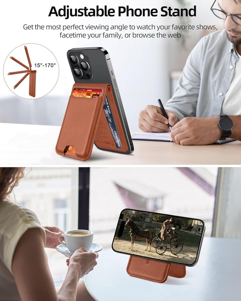 ExtreLife For Magsafe Wallet, Works with Apple Find My, Strongest Magnetic Wallet for iPhone 17/16/15/14/13/12 Series, WalletTracker with Adjustable Stand, 6 Cards Holder, Vegan Leather, Brown - Image 5
